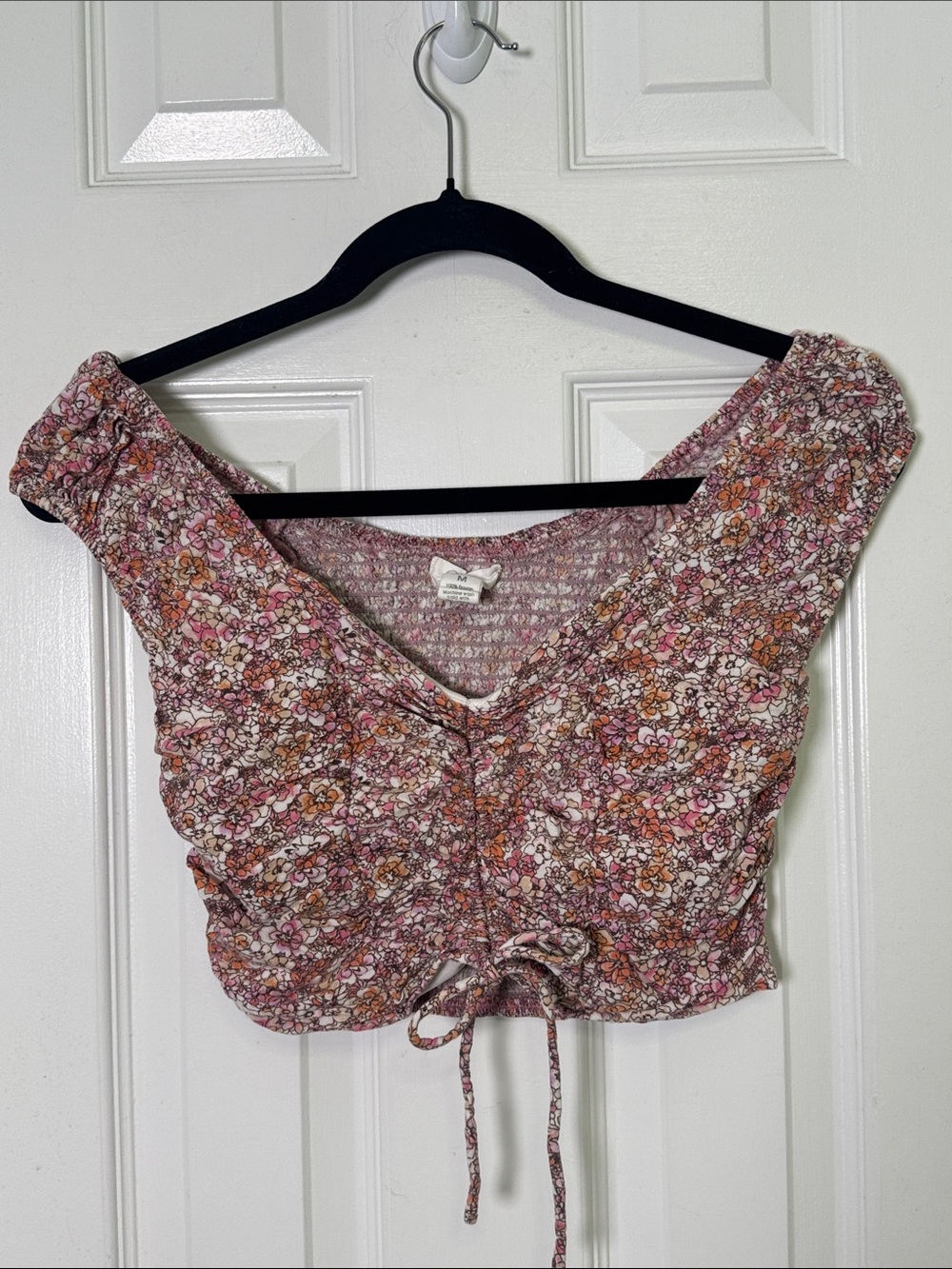 Free People Inspired Floral Smocked Crop Top Tie Front Boho Cottagecore M Japna